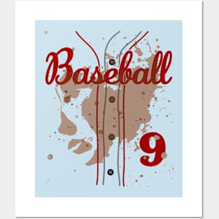 Kids 9th Birthday Baseball 9 Years Old #9 Baseball Lover Dirty Uniform Funny Baseball Posters and Art